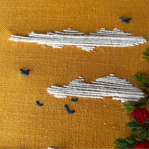 Vintage Midcentury Needlepoint Wall Art Apple Orchard, Blue Birds, Apple Basket - Picture 6 of 15